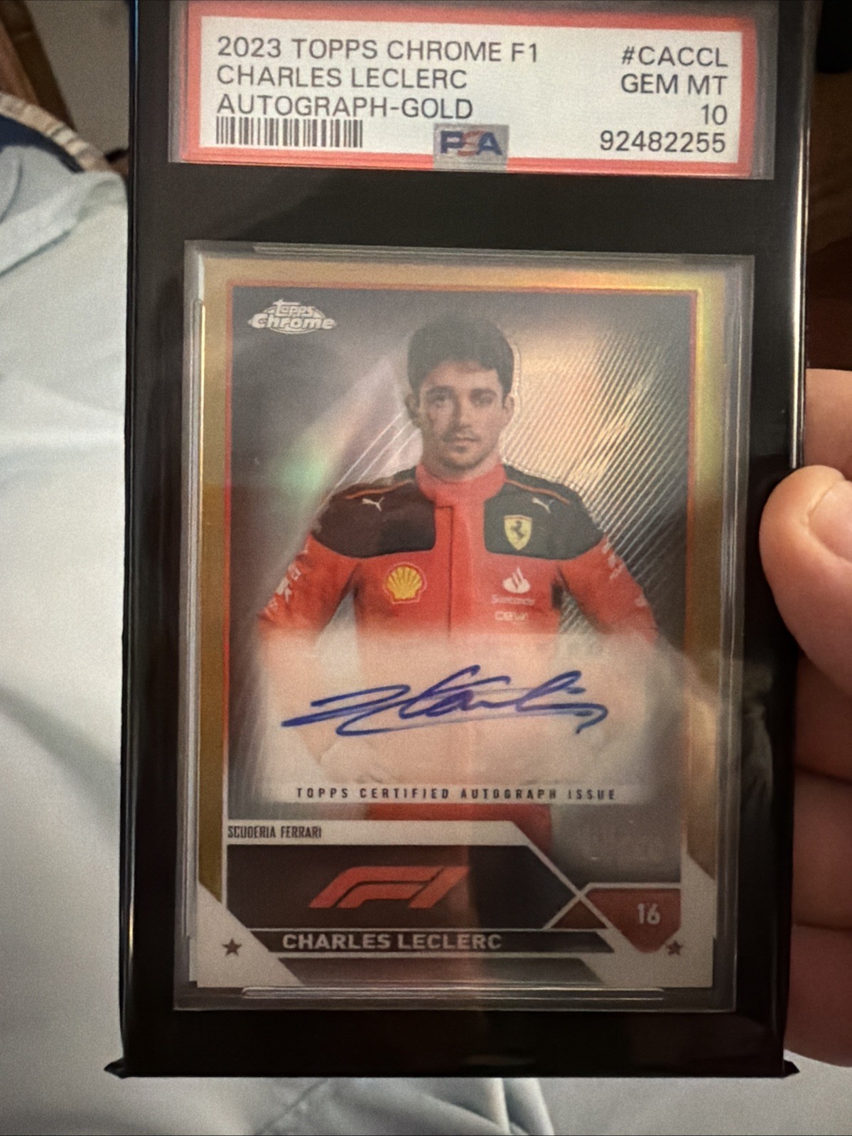 2023 Topps Chrome Formula 1 - Charles Leclerc #CAC-CL TRUE Gold /50 Auto PSA 10 view 8