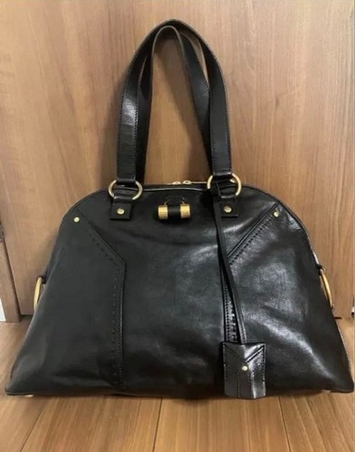 Yves Saint Laurent Muse Bag Black Leather 2way Shoulder Bag Cadena Lock Rare