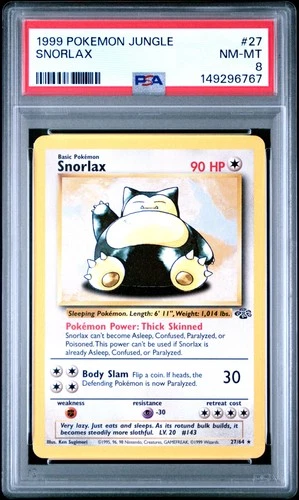 1999 POKEMON JUNGLE #27 SNORLAX PSA 8
