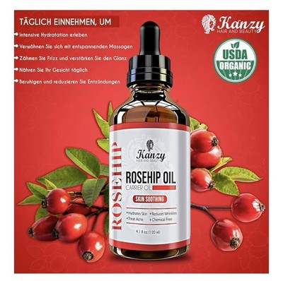 Kanzy Rose Hip Oil Organic Cold Pressed 100% Pure Rosehip Oil Wild Rose Oil