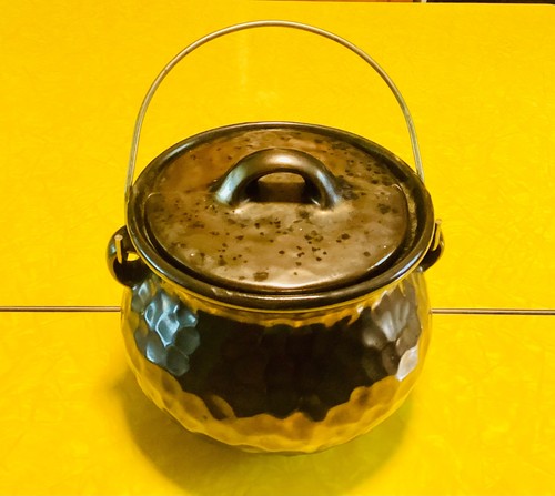 Vintage-7"-McCoy Bohnentopf/Rock-Kupfer Bronze Glanz gehämmert Steinzeug-mit Deckel - Bild 3 von 3