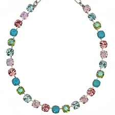 Mariana Rhodium Plated Summer Fun Multicolor Pink Blue Crystal Tennis Necklace