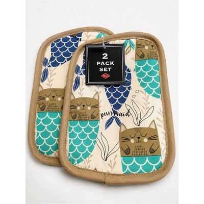 RITZ Purrmaid Cat Mermaid Pot Holder Set 2 Pack Quilted Kitchen Hot Pads NWT