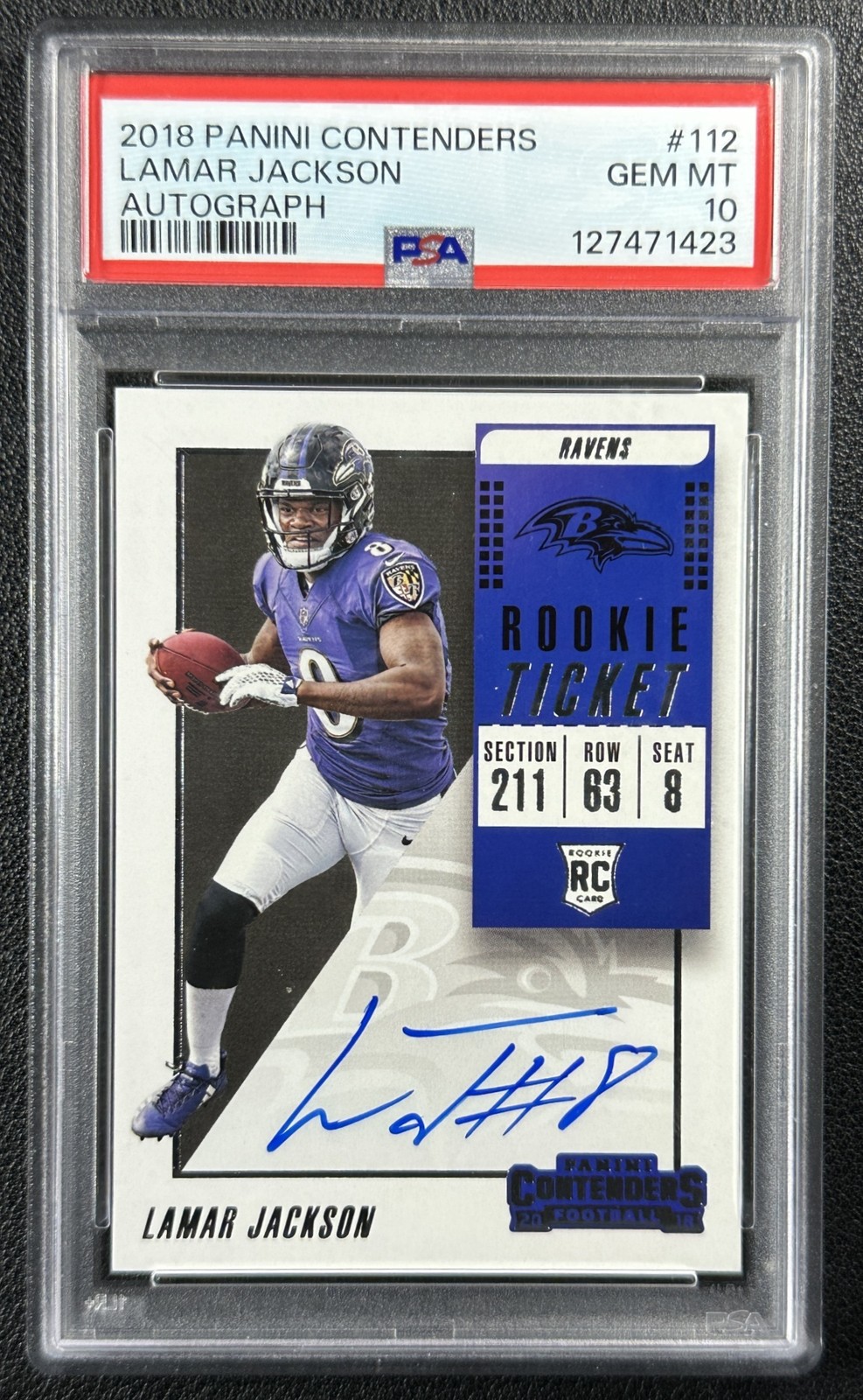LAMAR JACKSON PSA 10 2018 PANINI CONTENDERS #112 ROOKIE TICKET AUTO RC AUTOGRAPH view 1