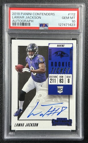 LAMAR JACKSON PSA 10 2018 PANINI CONTENDERS #112 ROOKIE TICKET AUTO RC AUTOGRAPH