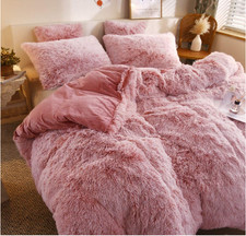 Image of Snuglle Duvet Cover Set Soft Fluffy Fur Quilt Cosy Winter Bedding Set Blush Pink
