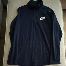 Nike Youth XL Navy Blue Cotton Knit Zip Neck Long Sleeve Sweatshirt Pullover