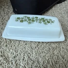 Vintage 70's Pyrex Green Spring Blossom Crazy Daisy 7 inch Butter Dish- USA
