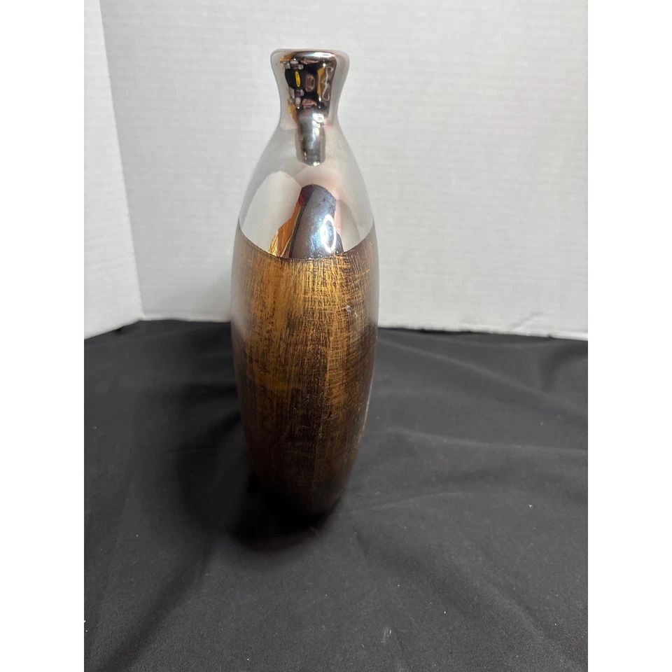 Jarrón Decorativo Plata y Oro Elegante Redondo Decoración del Hogar Acento Pieza Foto 2 de 4