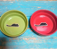 2 Ceramic Matching Cat Food Bowls- Multicolor