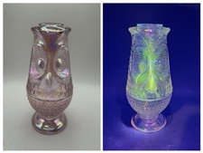 Mosser Viking Mold Limited Edition Rose Pink Carnival Glass Owl 7 Fairy Lamp