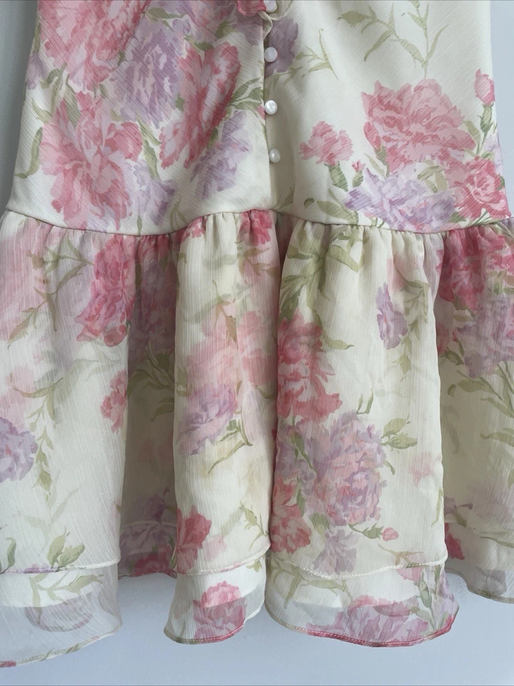 Ralph Lauren Girls Chiffon Floral Tiered Puff Sleeve Dress Size 12 Garden Party - Image 4 of 4