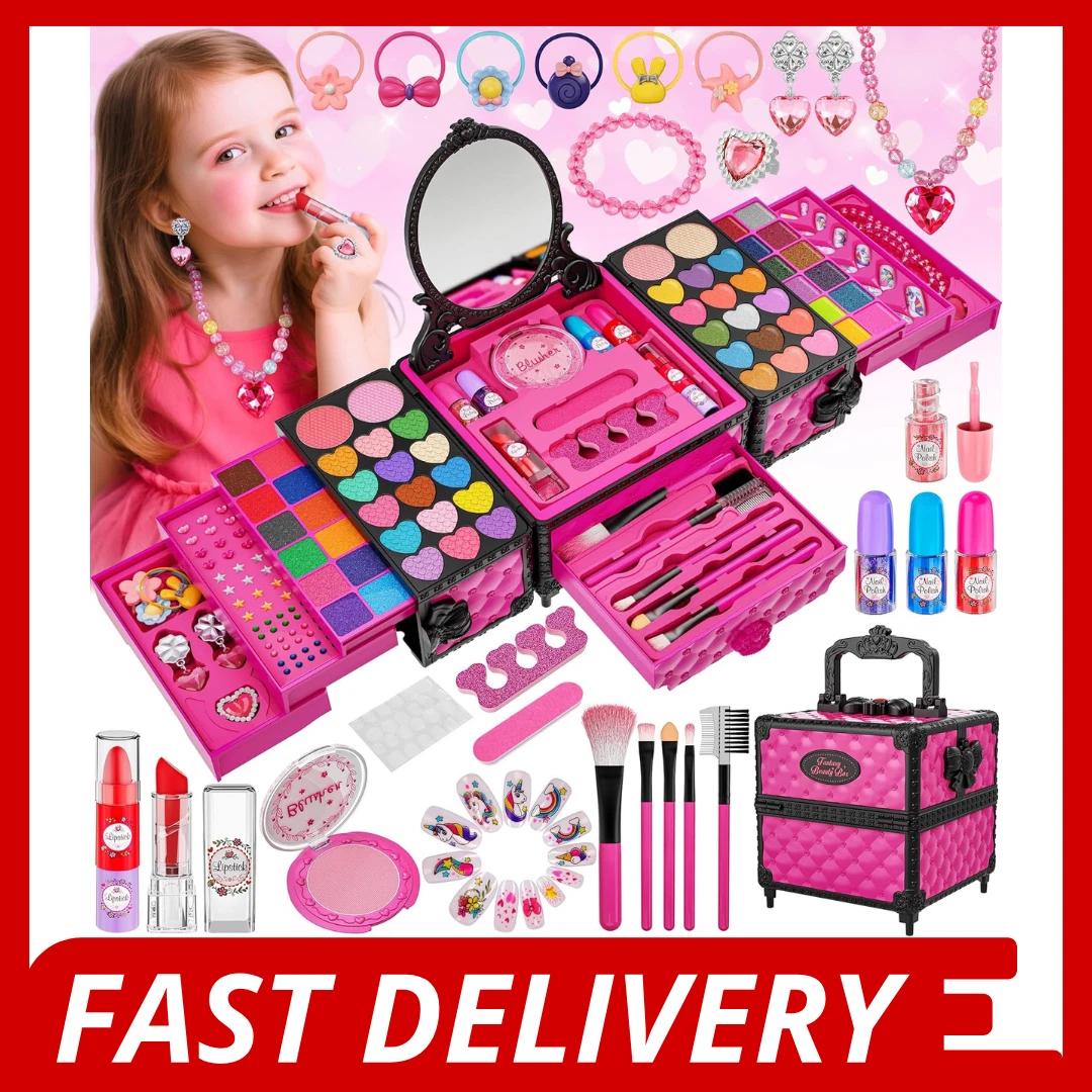 99 Pcs Kids Makeup Kit for Girls, Princess Toys Real Washable Cosmetics Set