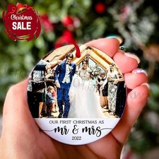 Our First Christmas Married Ornament Personalized Photo Ornament Custom Ornam...