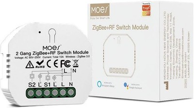MOES ZigBee RF433 Smart Wireless Switch, Remote Control, 2 Gang【Tuya ZigBee Hub