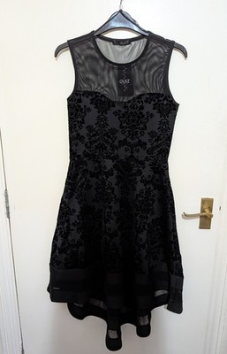 Size 10 Quiz Black Glitter Dress with dip hem Christmas New Year's Eve Occasion 