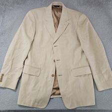 J.Crew Linen Blazer Mens 40R Tan Sport Coat 3 Button Made in USA Center Vent