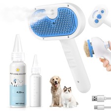 Pet Steam Brush for Dog Cat - 3-in-1 Steam Grooming Brush for Shedding Hair...