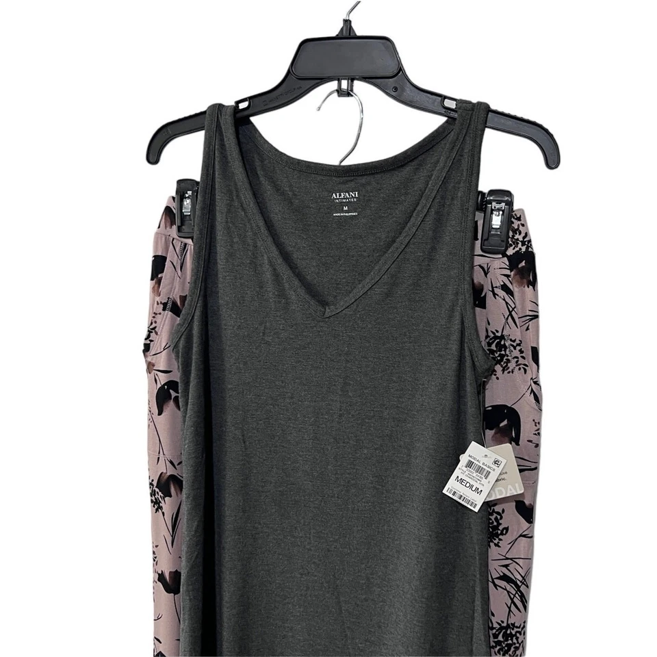 ALFANI ЖЕНЩИН СРЕДНИЙ МОДАЛЬНЫЙ ПИЖАМА СМЕСЬ КОМПЛЕКТ СЕРЫЙ МАЙКА И РОЗОВЫЙ ЦВЕТОЧНЫЙ БЕГУН  - Изображение 4 из 4