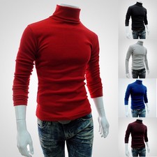 Sweater Solid Pullover Men's T Shirt Turtleneck Top Long Sleeve Jumper High Neck