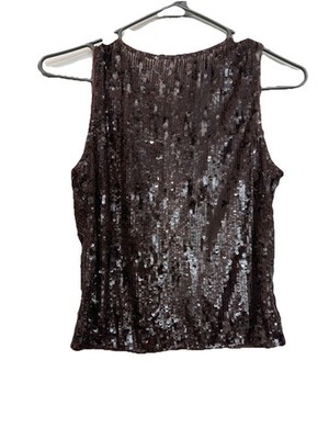 PLT  Wms SZ 6 Brown Sequence Zip Crop Top.l Disco Clubbing Party Retro Vibe  T2
