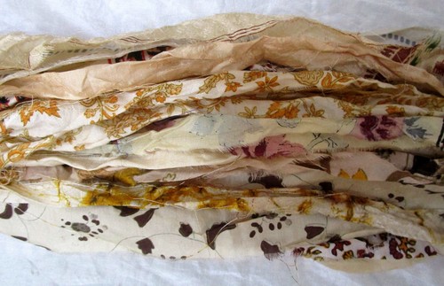 Unstitched Recycled Pure Silk Sari Silk Ribbon Yarn tassels Journal Jewelry BUY - Picture 7 of 57