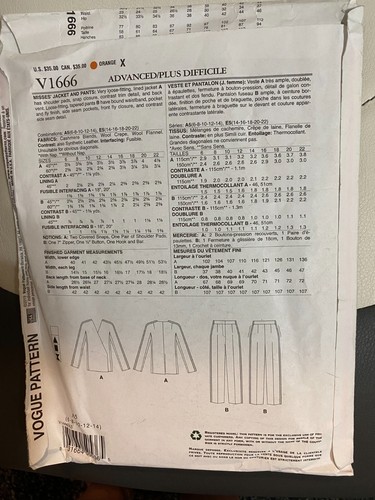Vogue Patterns V1666 Designer Guy Laroche Misses Jacket and Pants 6-14 NEW UNCUT - Picture 2 of 2