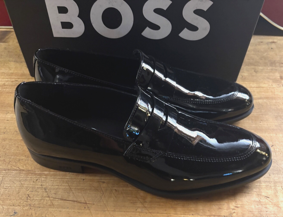 New  Boss Colby Patent Leather Penny Loafers Black Tux Size 9.5 Hugo Boss Colby Patent Leather Penny Loafers Black Tux Size  main image 3