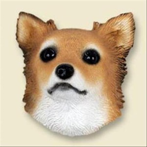 Chihuahua Tan And White Longhaired Dog Head Painted Stone Resin