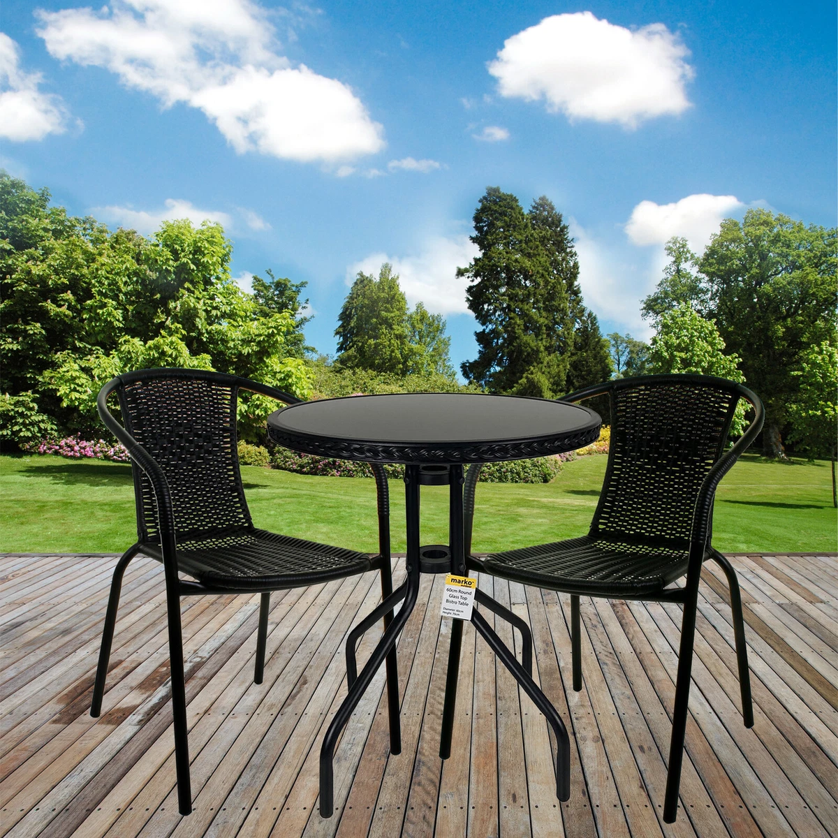 GARDEN BISTRO SET WICKER EDGE TABLE CHAIRS SUMMER OUTDOOR PATIO BLACK FURNITURE