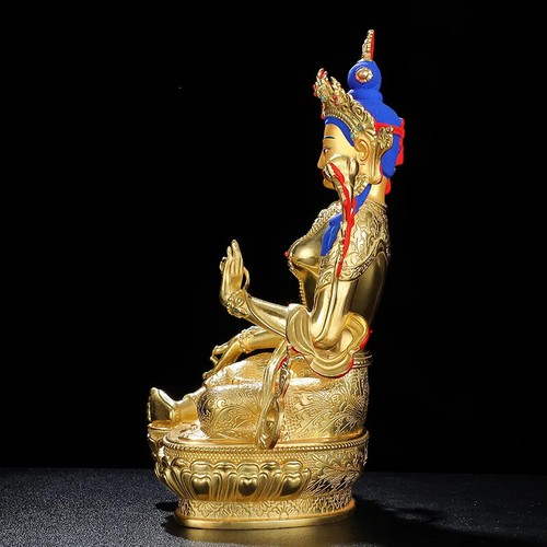 Copper Brass Gilding Green Tara Buddha Statue Tibet Nepal Guanyin Goddess Statue - Picture 4 of 5