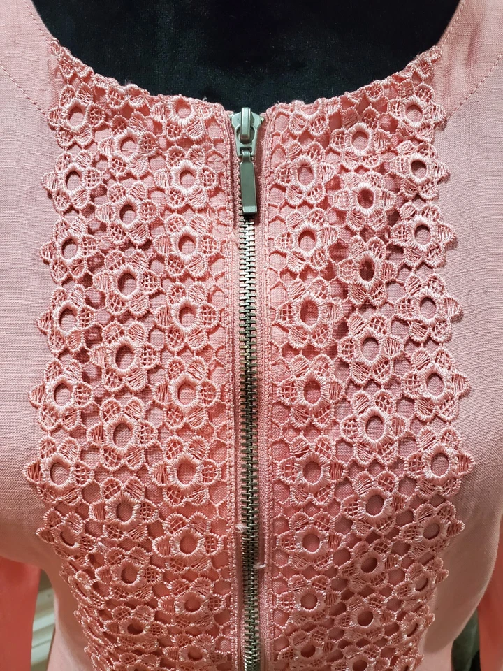 Ruby Rd. Women Pink Lace Floral Linen Long Sleeve Casual Full Zip Jacket Size 12 - Image 4 of 4