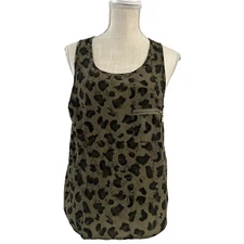 Paper Tee Womens Top Size Large Green Black Cheetah Print Shirt Blouse Pocket