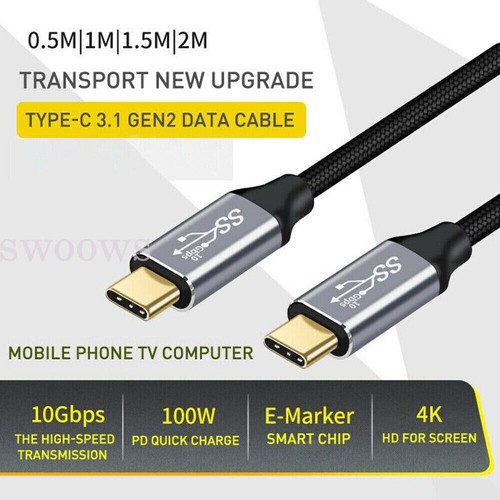 USB-C To USB-C 3.1 Gen 2 Cable Fast Charging 10Gbps 4K 100W Video Data Transfer - Picture 2 of 13