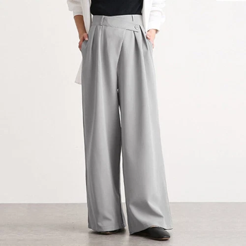 Women Wide Leg Irregular Pleated Loose High Waist Casual Pants Bottoms Trousers - Picture 13 of 21