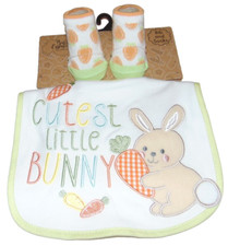 ~NWT BABY ESSENTIALS Bunny Bib & Carrot Socks! Size 0-6 Months Super Cute FS:)~