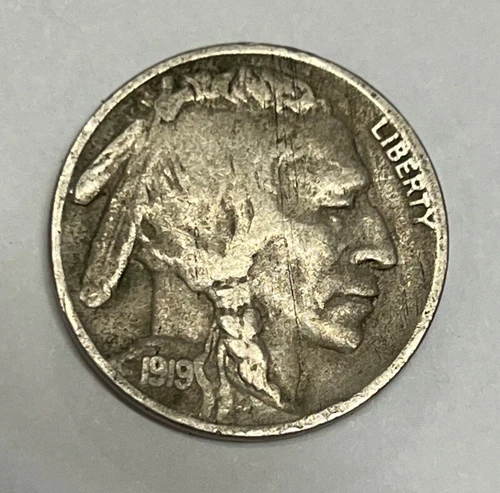1919-D Denver Buffalo Nickel Very Good Condition Better Date Two Feathers