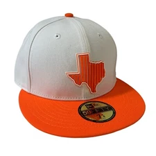 New Era MiLB Hooks Whatatexas Logo White Orange 59FIFTY Fitted Cap Size 7 1/8