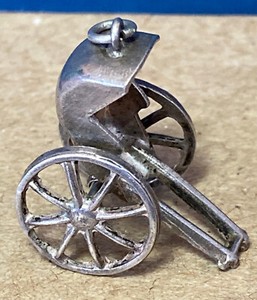 Vintage Silver Mechanical Rickshaw Carriage/ Buggy Charm - Wheels Turn!