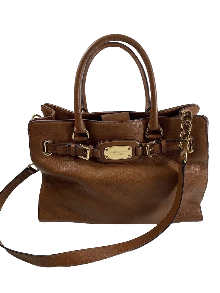 Michael Kors Hamilton Satchel Leather Handbag Women's Large Brown - Image 2 of 4
