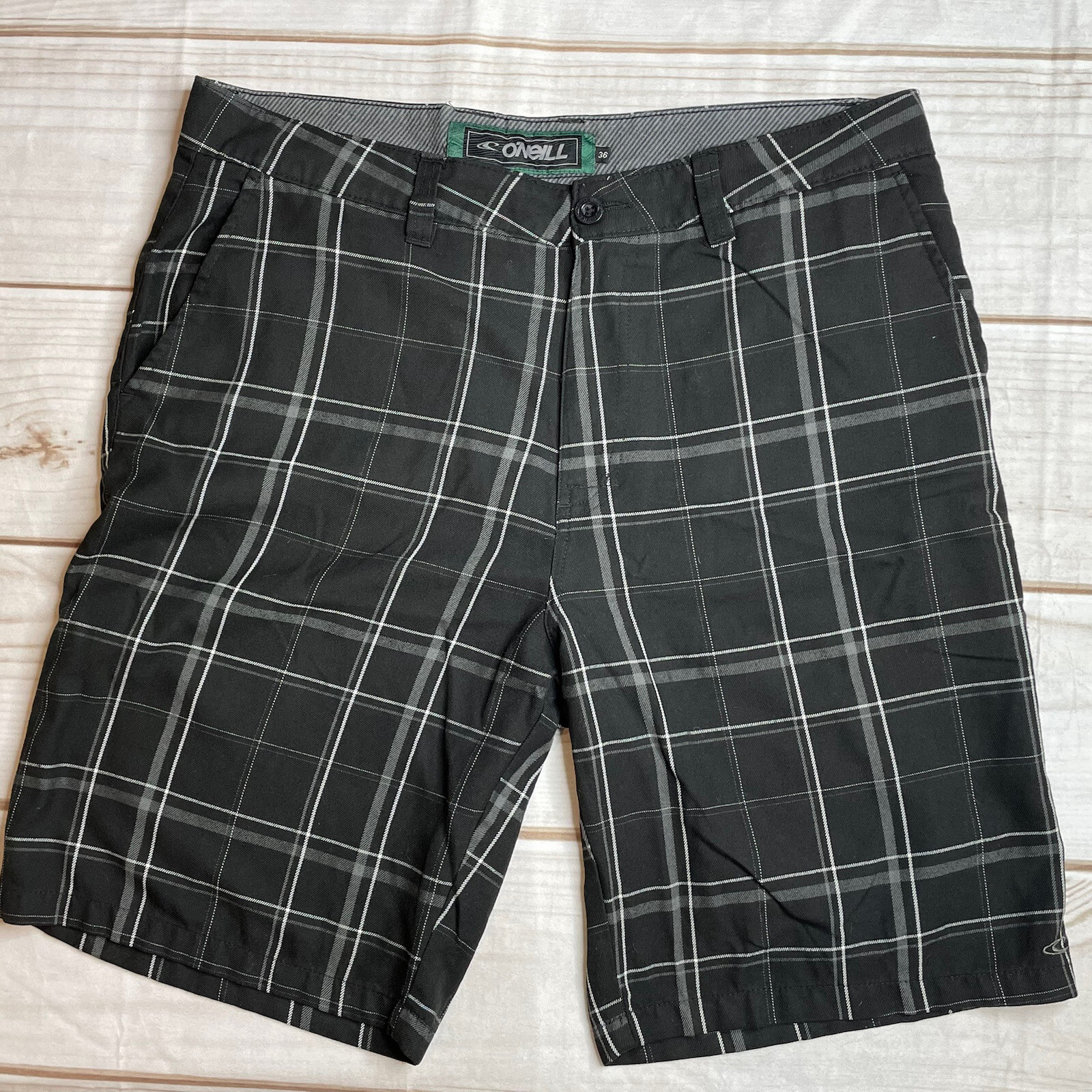 O’Neill Black Plaid Men’s Walking Chino Shorts 36 10”… Gem