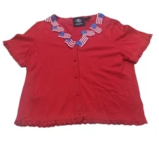 VTG Michael Simon Cardigan American Flag Embroidered Sequin Patriotic Sweater XL