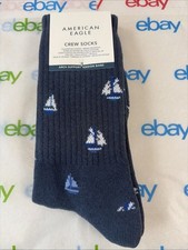 American Eagle Mens Crew Socks Blue Boat Logo...