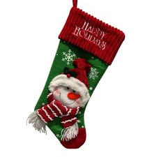 Snowman Christmas Stocking Happy Holidays 21" Red  Green 3D