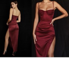 House of CB Flora Wine Satin Pleated Corset Midi Dress Women Size Large Plus NWT