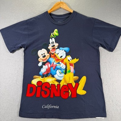 Disney California Mickey Mouse Donald Goofy Pluto Graphic T-Shirt Felt Big Y2K