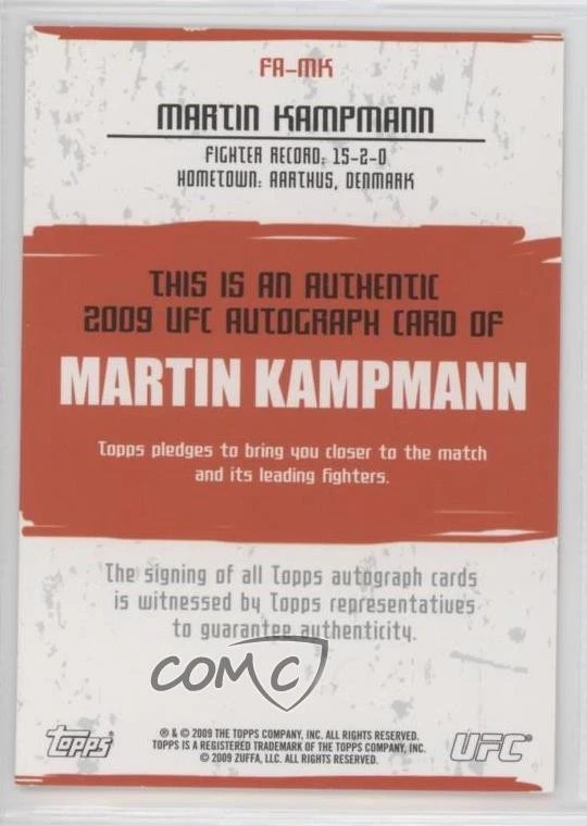 2009 Topps UFC Fighter Auto Martin Kampmann #FA-MK Rookie Auto RC - Image 2 of 2