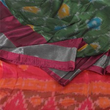 Sanskriti Vintage Pink/Green Sarees Art Silk Sambalpuri Woven Ikat Sari Fabric