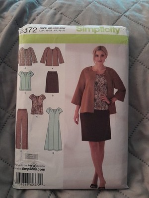 Simplicity 2372 Misses' Jacket Dress Pants Top Sewing Pattern Size 20W-28W Uncut