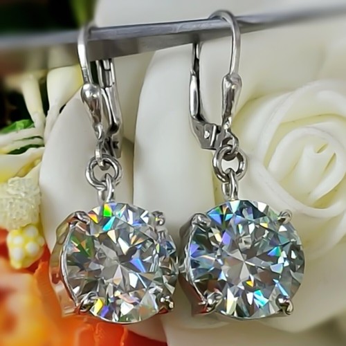 Pendientes colgantes solitarios de diamantes blancos de 7,3 quilates certificados en plata de ley 925 - Imagen 2 de 4